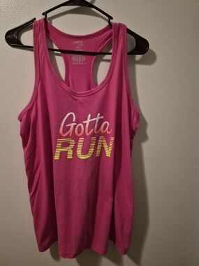 Danskin Now Hot Pink Racerback Tank with Yellow 'Gotta Run' Graphic